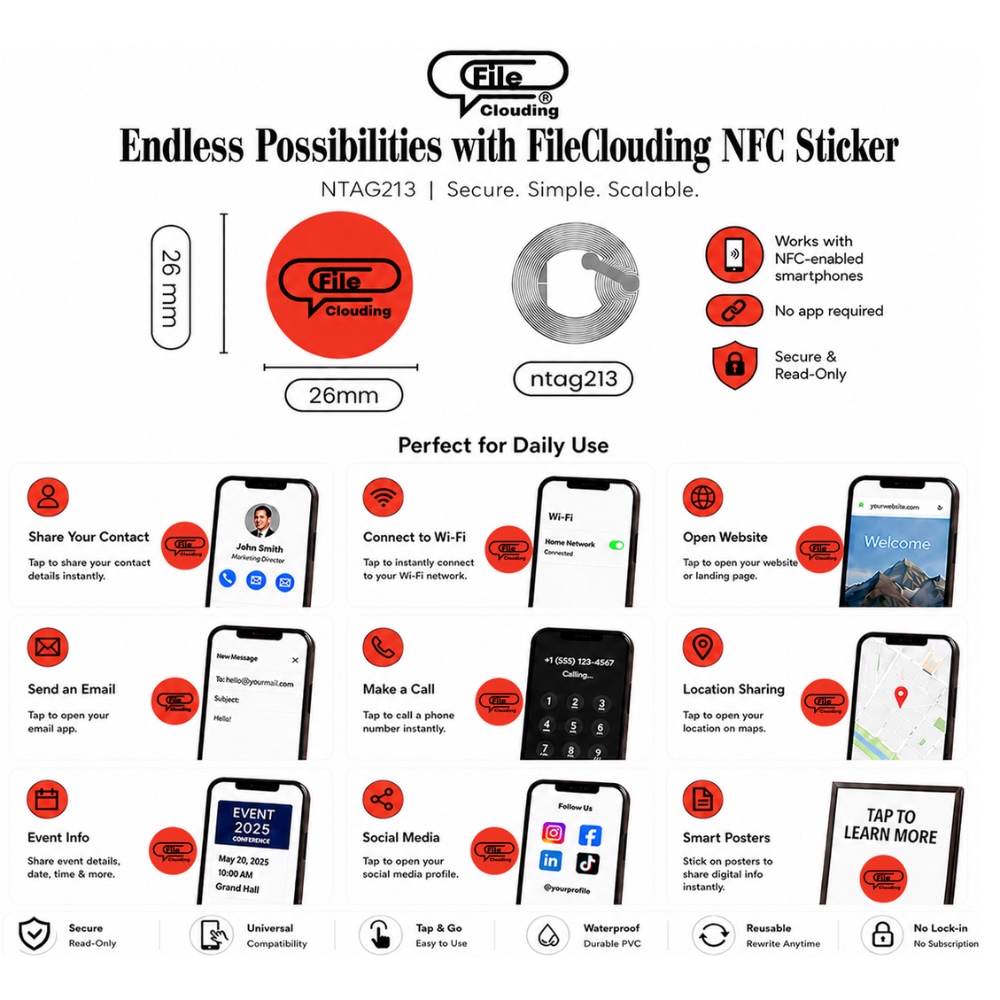FileClouding red 26mm NTAG213 NFC stickers, image 3