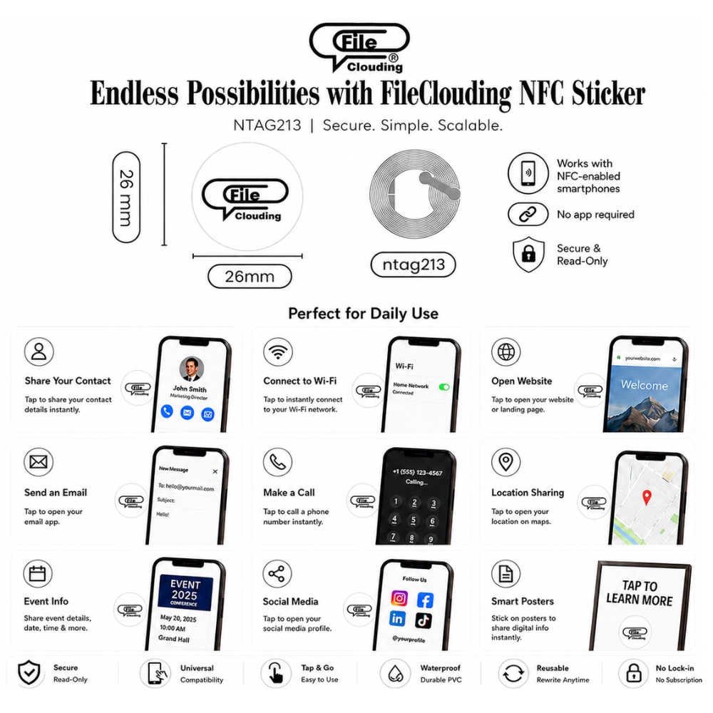 FileClouding white 26mm NTAG213 NFC stickers, image 3