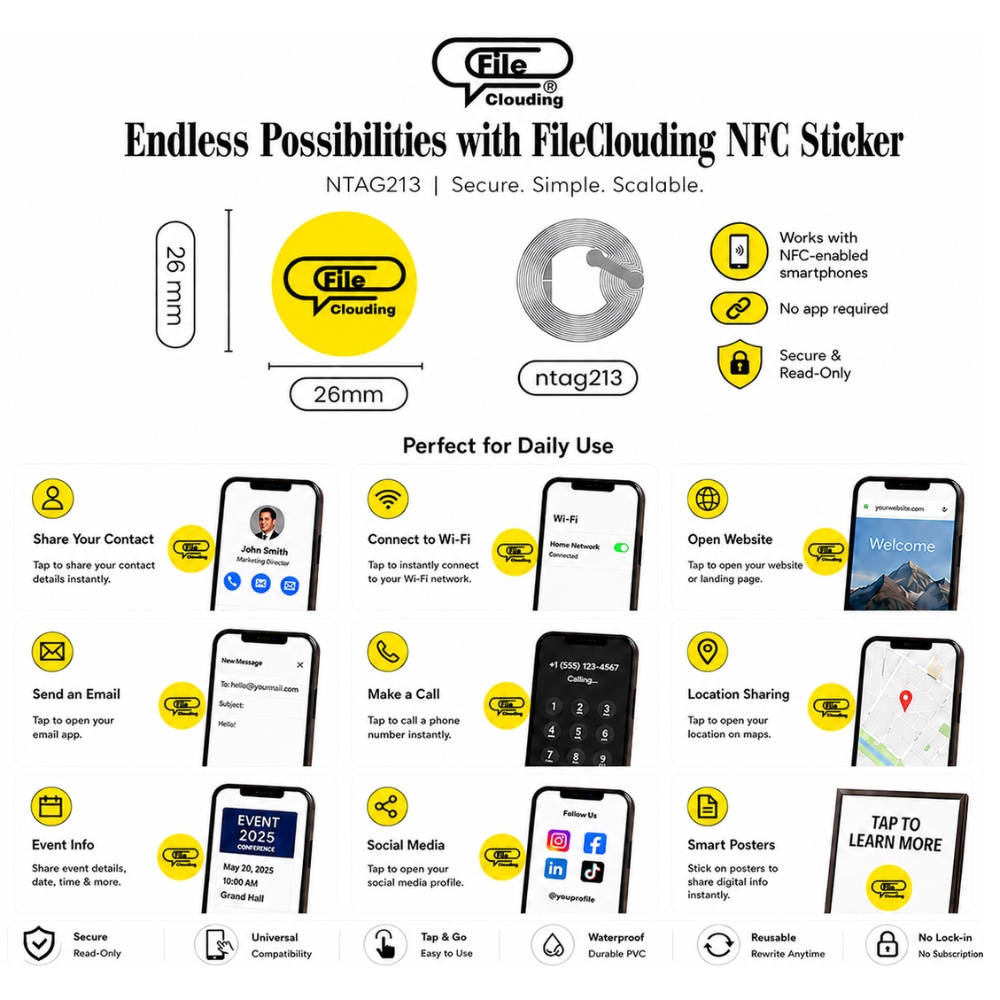 FileClouding yellow 26mm NTAG213 NFC stickers, image 3