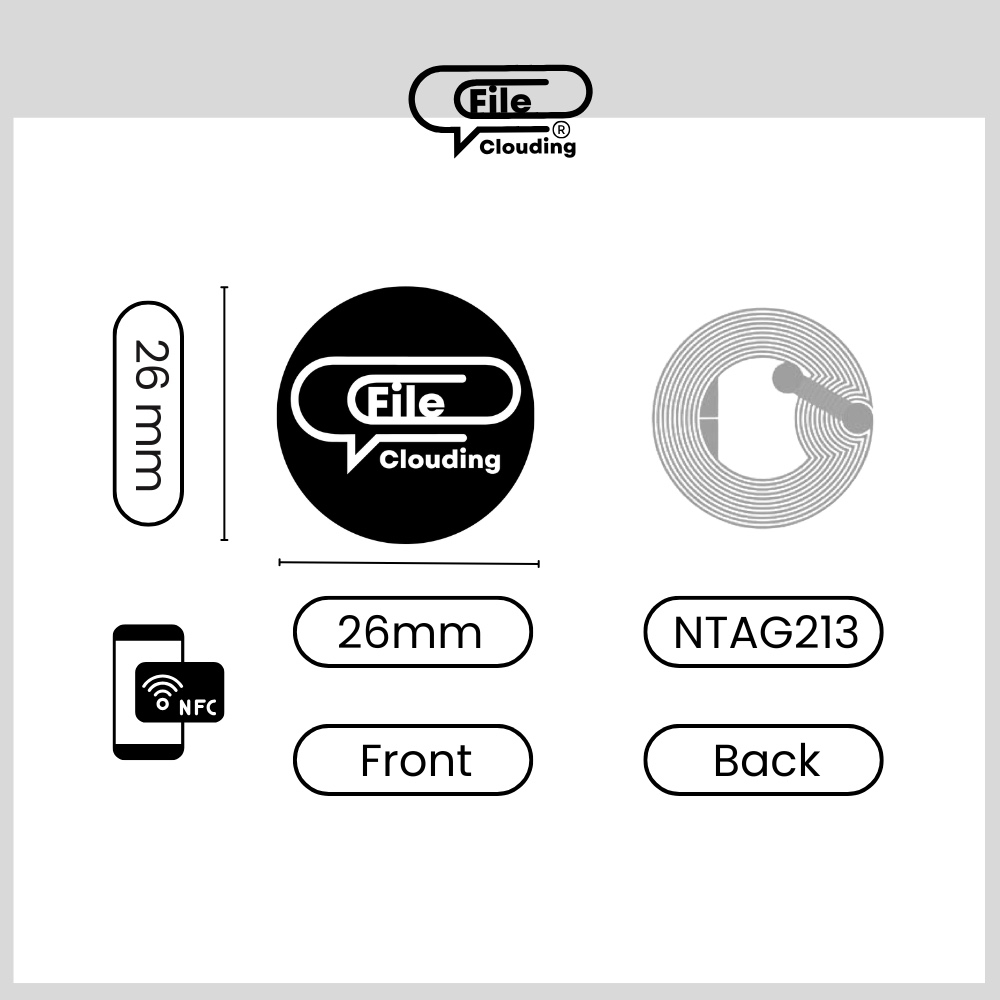 FileClouding black 26mm NTAG213 NFC stickers, image 2