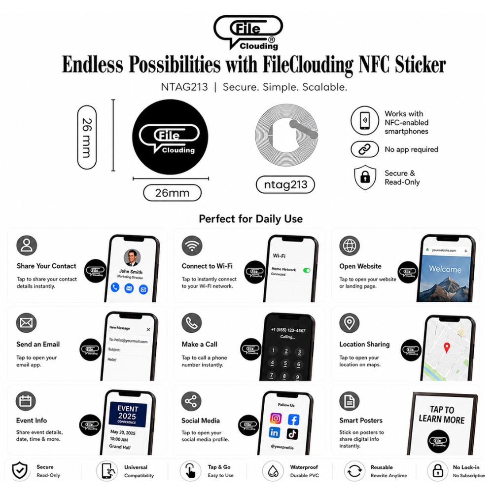 FileClouding black 26mm NTAG213 NFC stickers, image 3